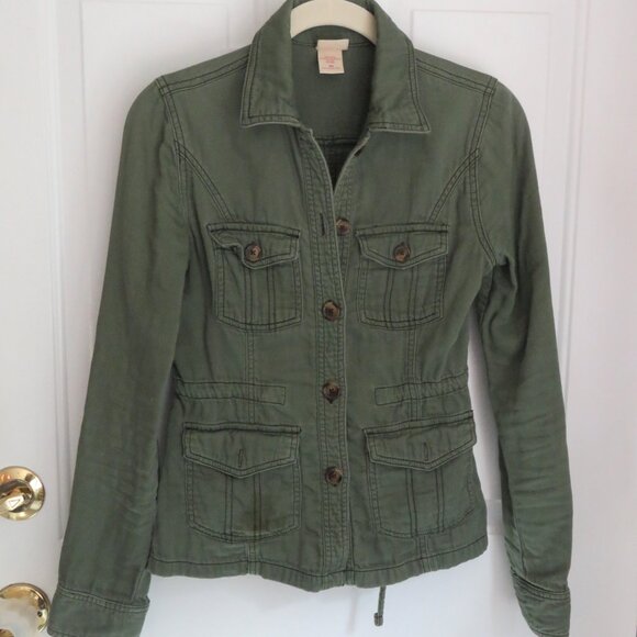 Mossimo Size XS Distressed 100% Cotton Army/Olive Green Utility Jacket - Picture 1 of 16